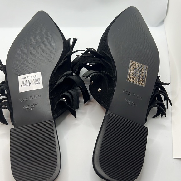 Rag & Co fringe studded black flats leather 8M NWT mules low heel dressy career - Picture 4 of 14